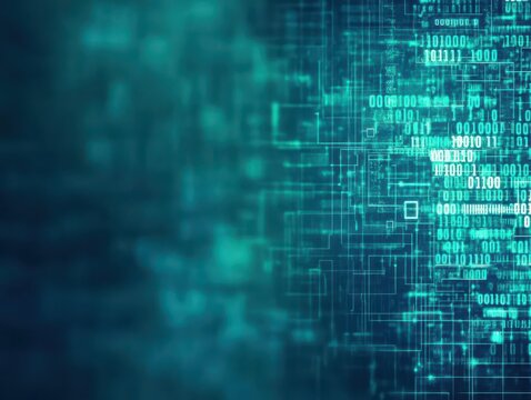 Binary code on a dark green background Abstract technology concept