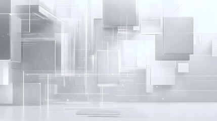Dynamic abstract geometric shapes in modern white space digital art display minimalistic design environment creative concept