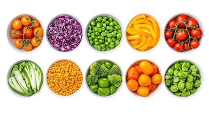 Fresh Colorful Vegetables in Bowls Arranged in a Tidy Display