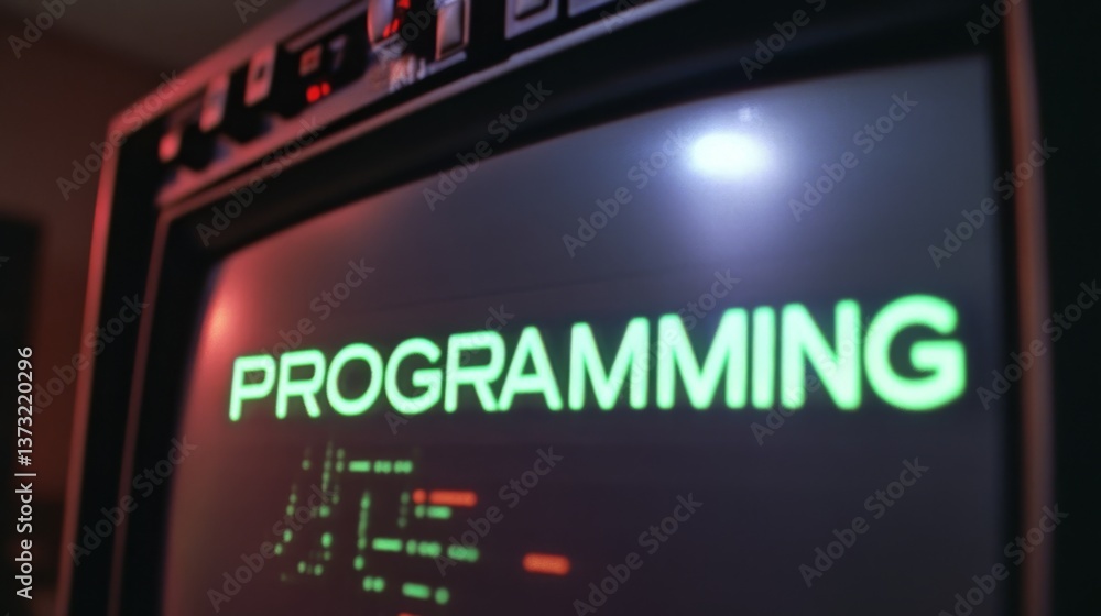 Fototapete blue programming word text on monitor screen. coding concept. technology background