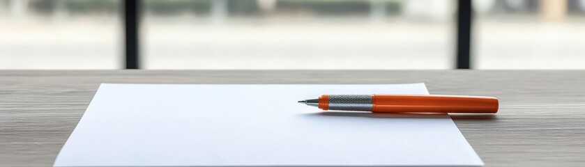 Naklejka premium Blank paper with pen on desk