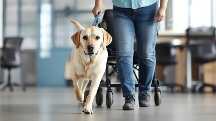 Blind disability person with service dogs permitted at office workplace