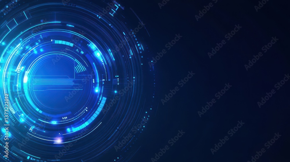 Poster Blue background with UI HUD screen tech system innovation concept template Vector illustration design Abstract geometric vector background with texture from concentric circles