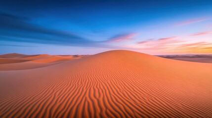 Blue hour on the Sahara Desert sand dune patterns, Erg Chebbi, Merzouga, Morocco, North Africa