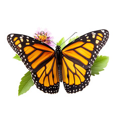 A Shimmering Monarch Butterfly Resting on a Flower Isolated on Transparent Background