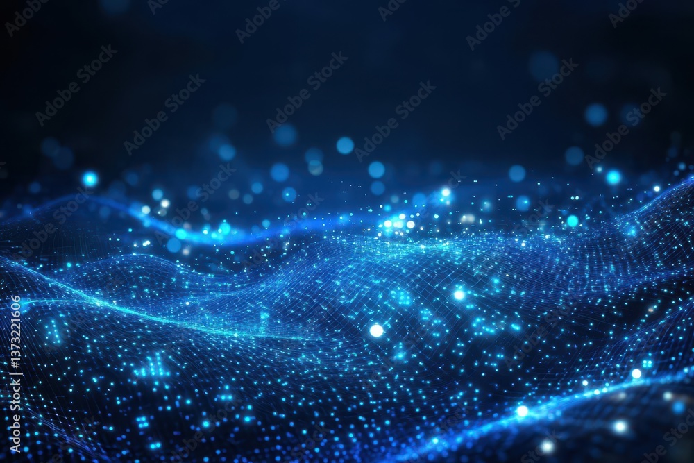 Leinwandbilder blue wave shape abstract technology backgroundDark blue and glow particle abstract backgroundBlue social network backgroundTechnology Network Background