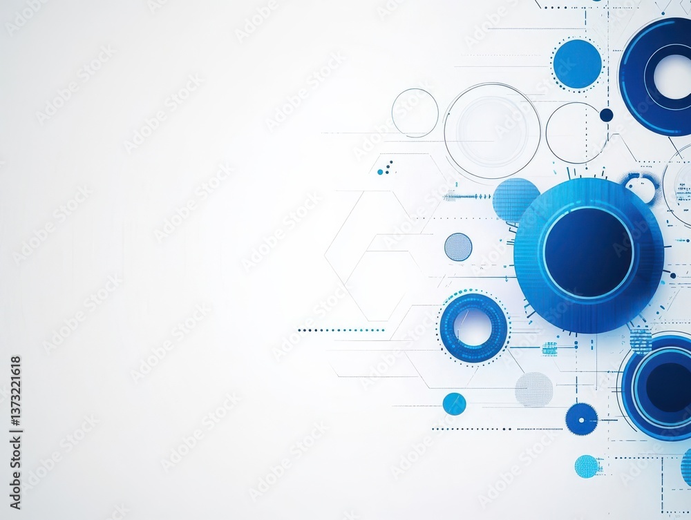Poster blue white abstract geometric tech background with linear circles vector minimal futuristic design