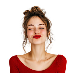 A Woman with a Playful Wink Lips Curled Up Isolated on Transparent Background