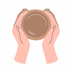 Hands sculpt clay pot. illustration on pottery.