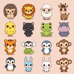 cartoon animal icons set