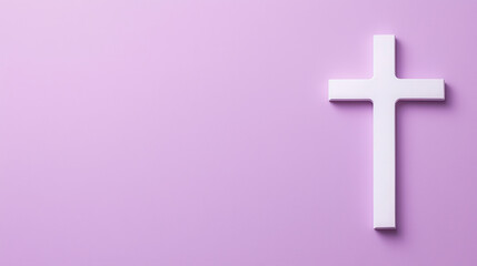 Obraz premium white cross on solid lavender background, symbolizing faith and spirituality
