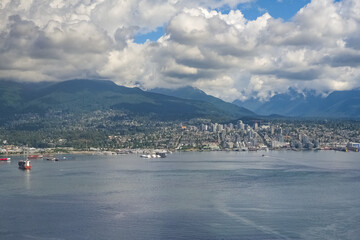 Vancouver, city in Canada, aerial view of the harbor in the center
