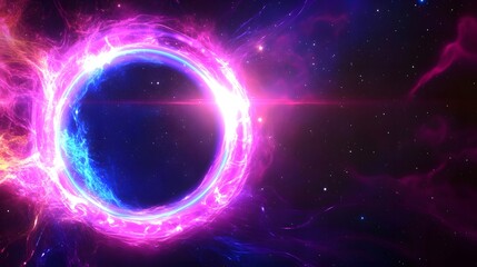 Cosmic Portal with Neon Lights and Virtual Reality Elements