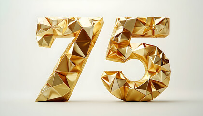 Gold 3 d number 75 polygonal design