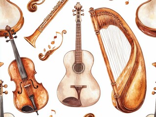 Watercolor Musical Instruments Pattern suitable for social media