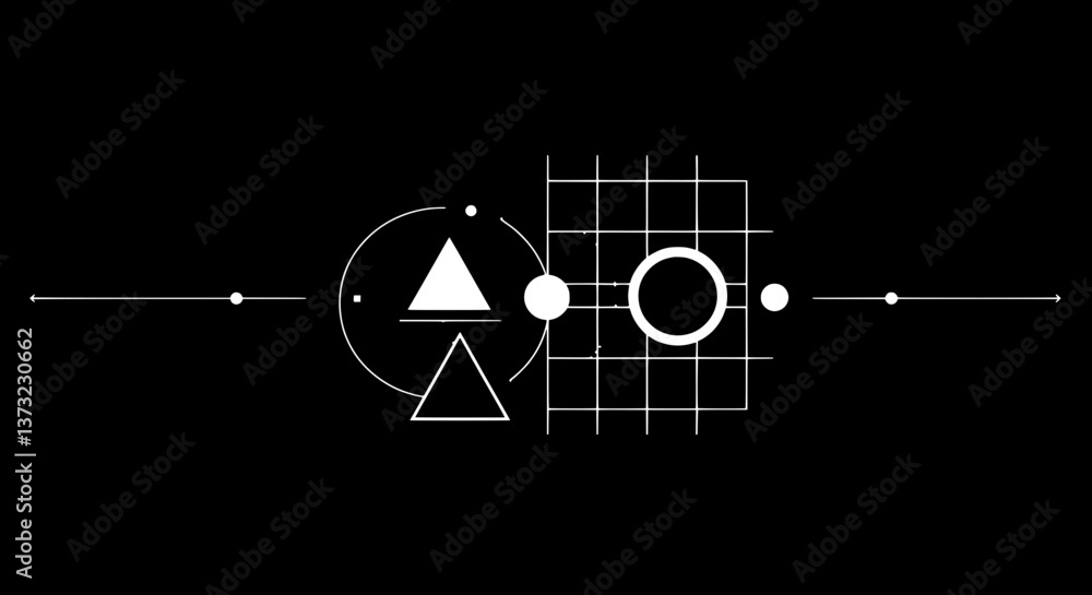 Poster geometric precision: a stark and captivating composition of geometric shapes and lines in contrastin