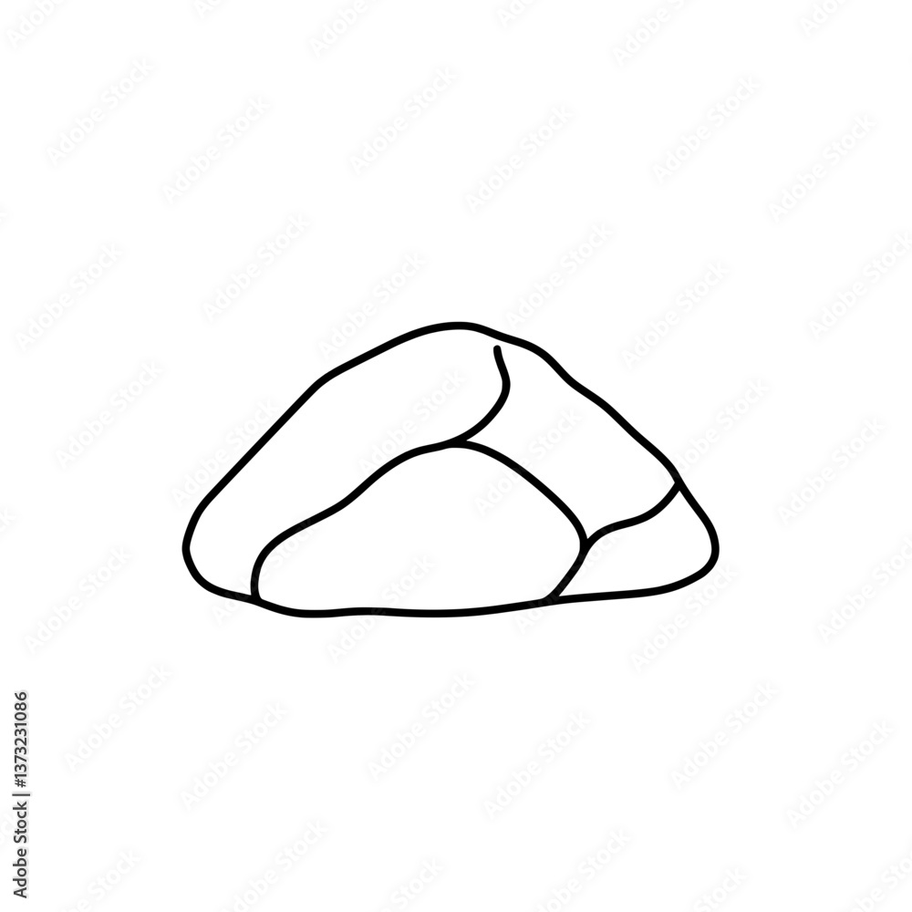 Poster stony abstract illustration: a minimalist line drawing portrays a solitary stone, with clean lines a