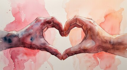 Heart-shaped hands in a beautiful watercolor illustration, perfect for expressing love and connection
