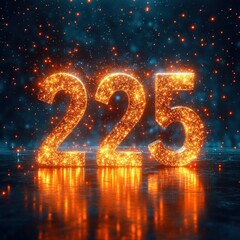 2025 New Year Celebration with Glowing Lights and Fireworks on a Dark Festive Background