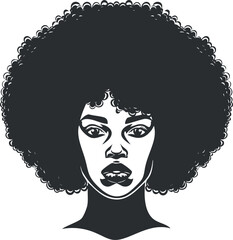 Silhouette vector of a woman with afro hairstyle, ideal for fashion and beauty themes.