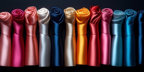 Beautifully arranged colorful ties shaped and resembling elegant roses