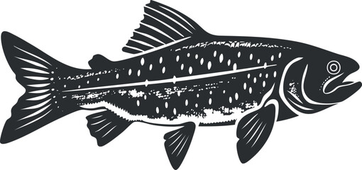 Fototapeta premium Black and white salmon vector illustration for fishing and nature-themed designs.