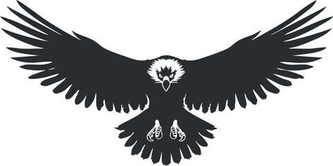 Obraz premium Majestic eagle silhouette vector with open wings for nature-themed designs.