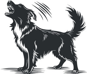 Naklejka premium Black barking dog illustration, ideal for aggressive animal themed designs.