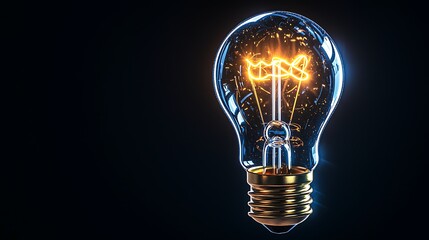 Glowing lightbulb with dark background.