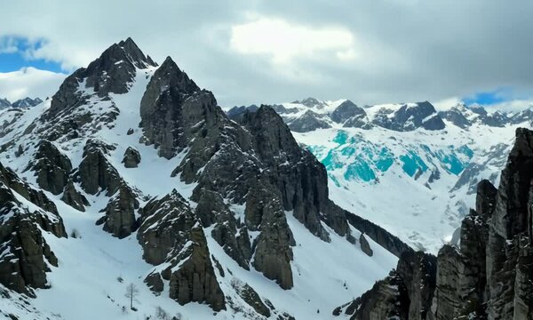 Snow covered mountain range seen from above