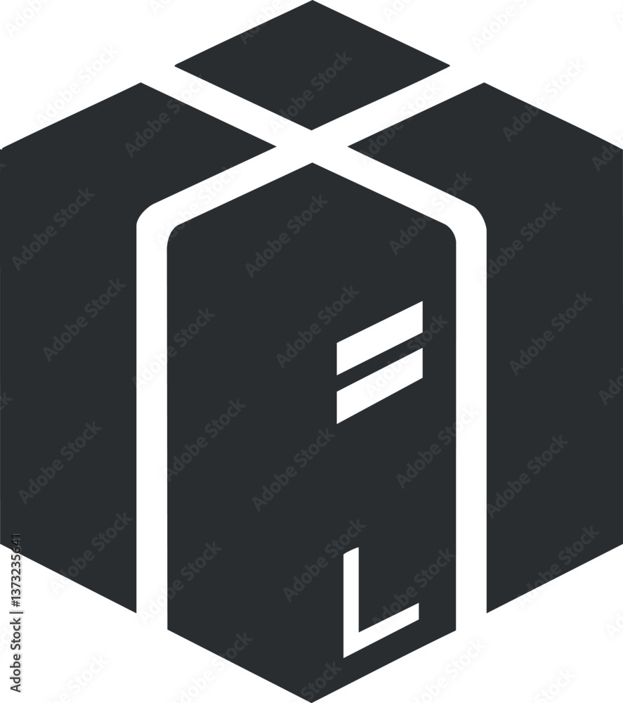 Poster minimalistic black and white server icon for technology and data storage applications.