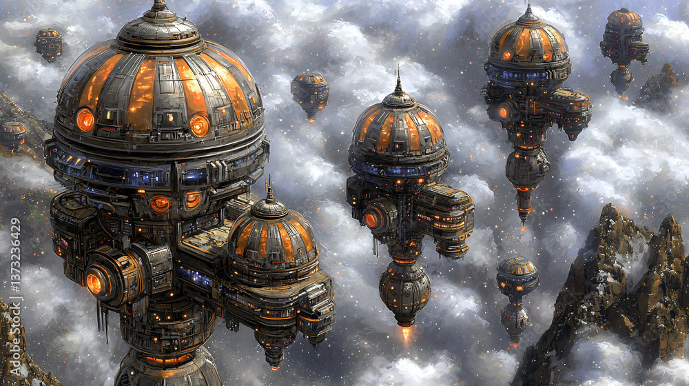 Aufkleber a futuristic sci-fi themed city with striking architecture and vibrant colors creating a unique and 