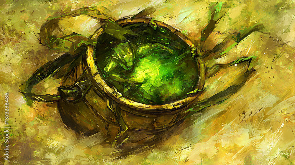 Poster a bright green ball resting on a bold yellow background creating a vibrant and playful visual compos