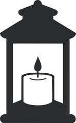 Fototapeta premium Silhouette of a decorative lantern with a candle inside for cozy home decor.