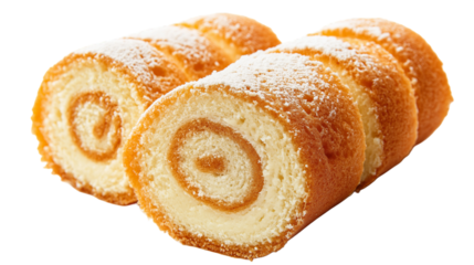 Sponge cake roll slices isolated on white background , transparent png 