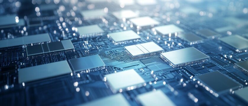 Engineers developing AI driven semiconductor manufacturing, futuristic cleanroom lab with automated precision chip fabrication, High-tech style