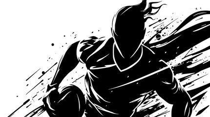 soccer player running with motion trails in abstract sketch style black and white