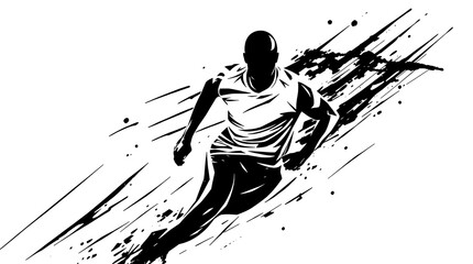 Fototapeta premium sketch-style black and white soccer player running with motion trails