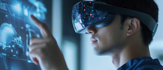Engineers developing AI powered augmented reality systems for surgical training, advanced medical lab with interactive AR interfaces, High-tech style