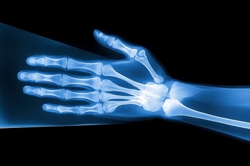 Hand Xray with bones, and medical image.