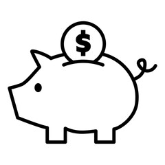 かわいい豚の貯金箱とお金の通貨記号の入った貯金のモノクロアイコン © shiratama