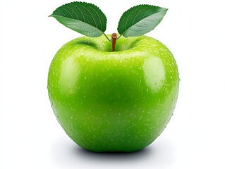 Green Apple with Leaves.