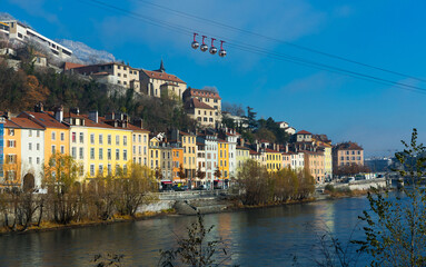 Cable car is transportation landmark of Grenoble in France outdoor.