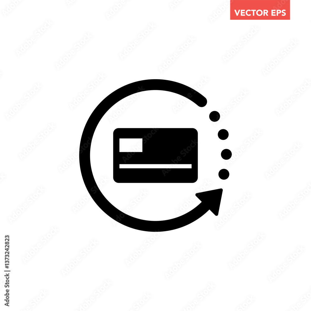 Poster black single renew credit card icon, simple card transaction flat design infographic pictogram vecto