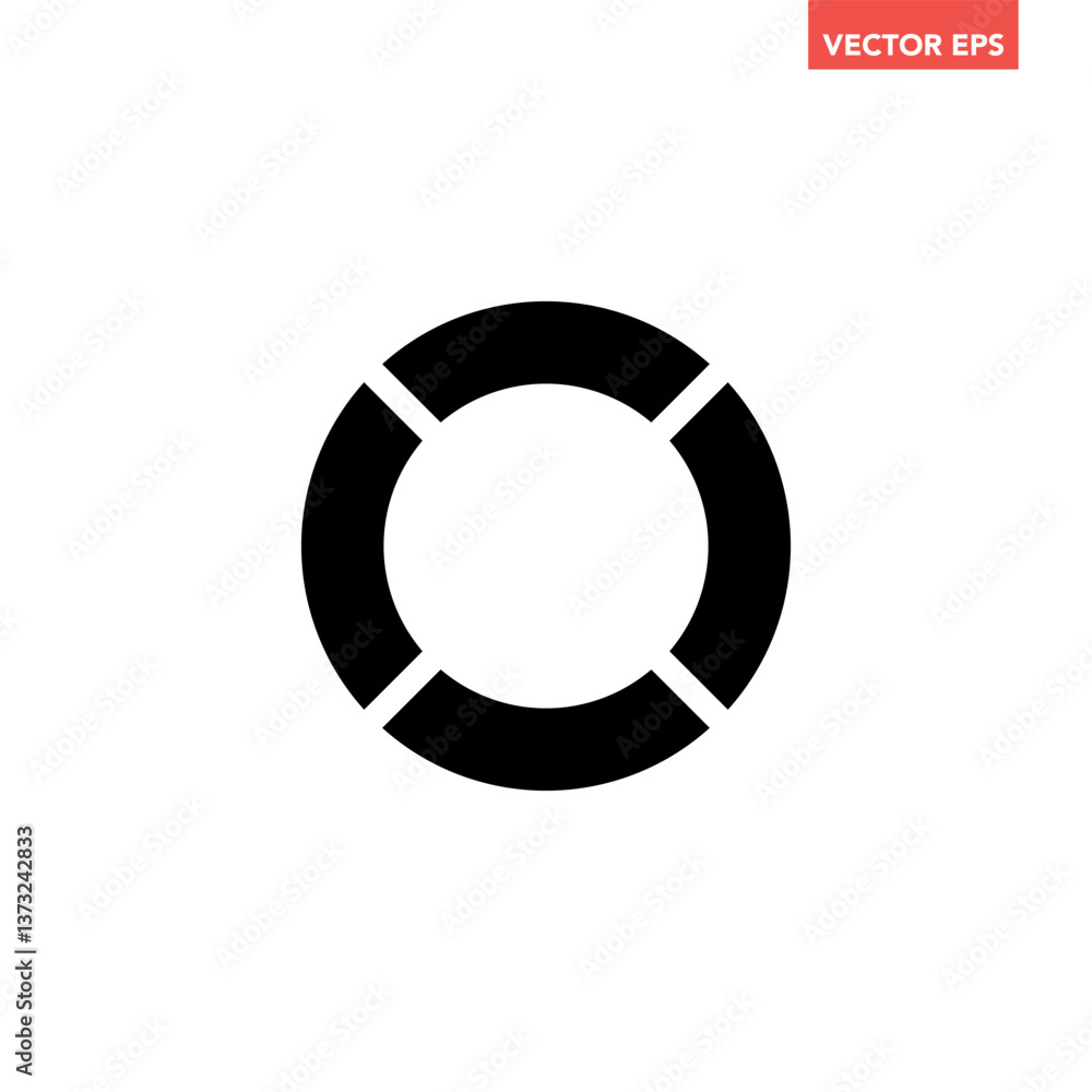 Poster black single separate doughnut graph pie chart filled icon with 4 parts. morden flat design vector i