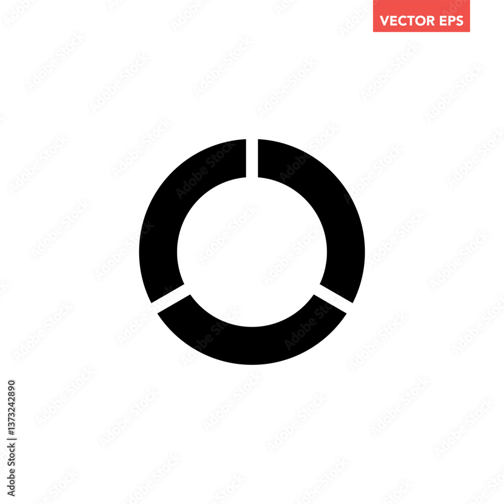 Poster black single separate doughnut graph pie chart filled icon with 3 parts. morden flat design vector i