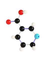 Molecule of niacin (vitamin B3) isolated on white. Chemical model