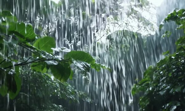 Hard rain covering trees