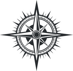 Black and white compass rose illustration symbolizing navigation, exploration, and direction.