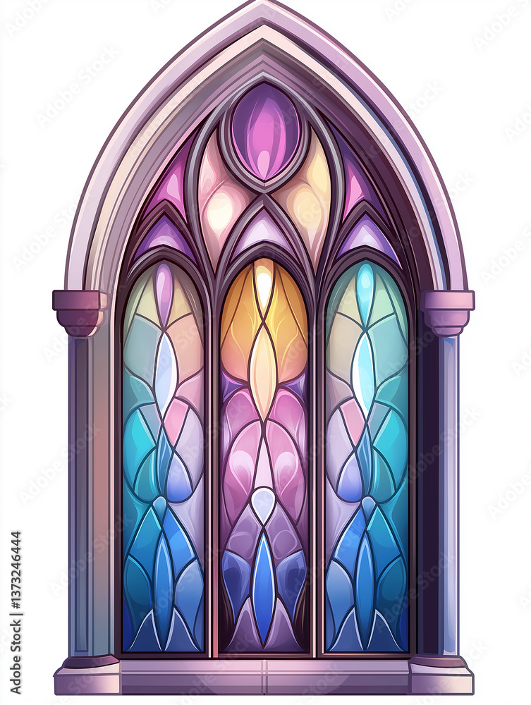 Poster gothic stained glass window illuminating colorful light, creating a majestic atmosphere